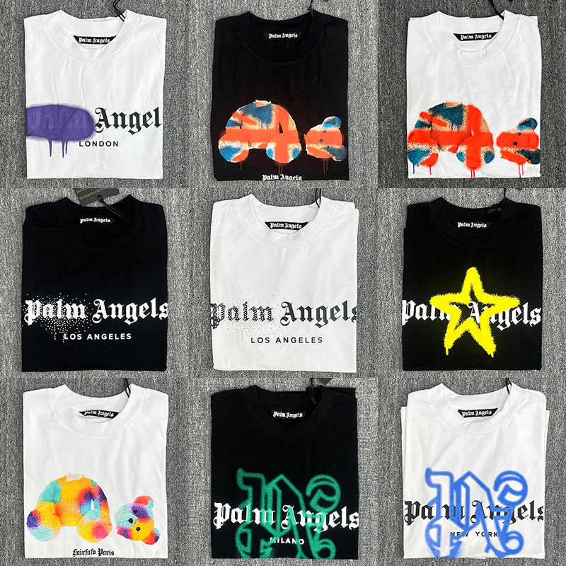 PA Palm Angel T-shirt Broken Bear Angels Letter Printed Loose Couple American Round Neck Short Sleeve PA Palm Angel T-shirt Broken Bear Angels Letter Printed Loose Couple American Round Neck Short Sleeve