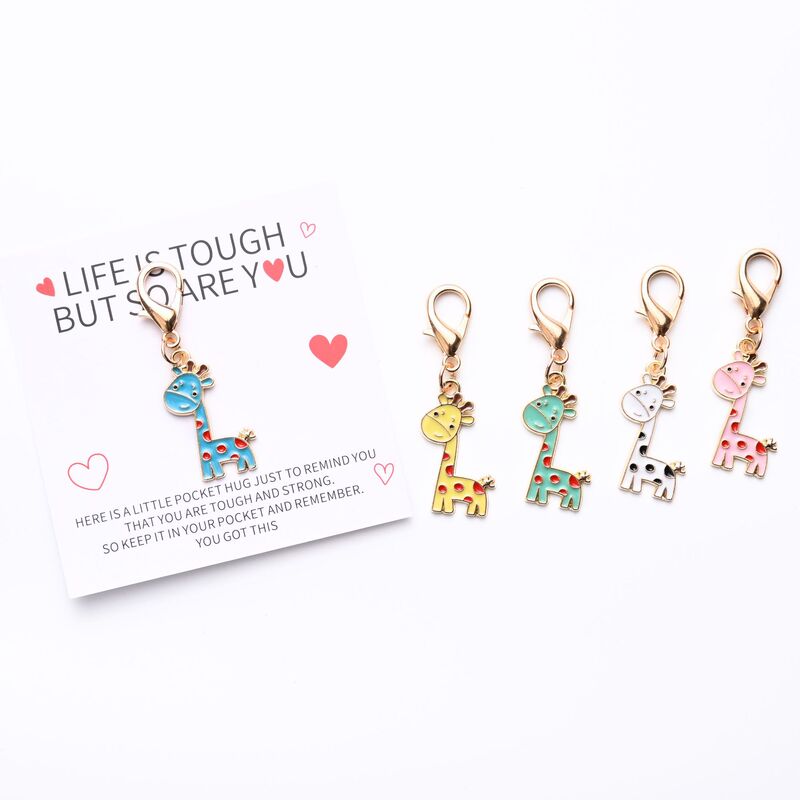 New cross-border product: Pocket-sized encouraging English greeting card, alloy cartoon giraffe keychain pendant, holiday gift New cross-border product: Pocket-sized encouraging English greeting card, alloy cartoon giraffe keychain pendant, holiday gift