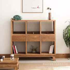 老榆木全实木矮柜落地书架柜小格子储物柜儿童小置物书架