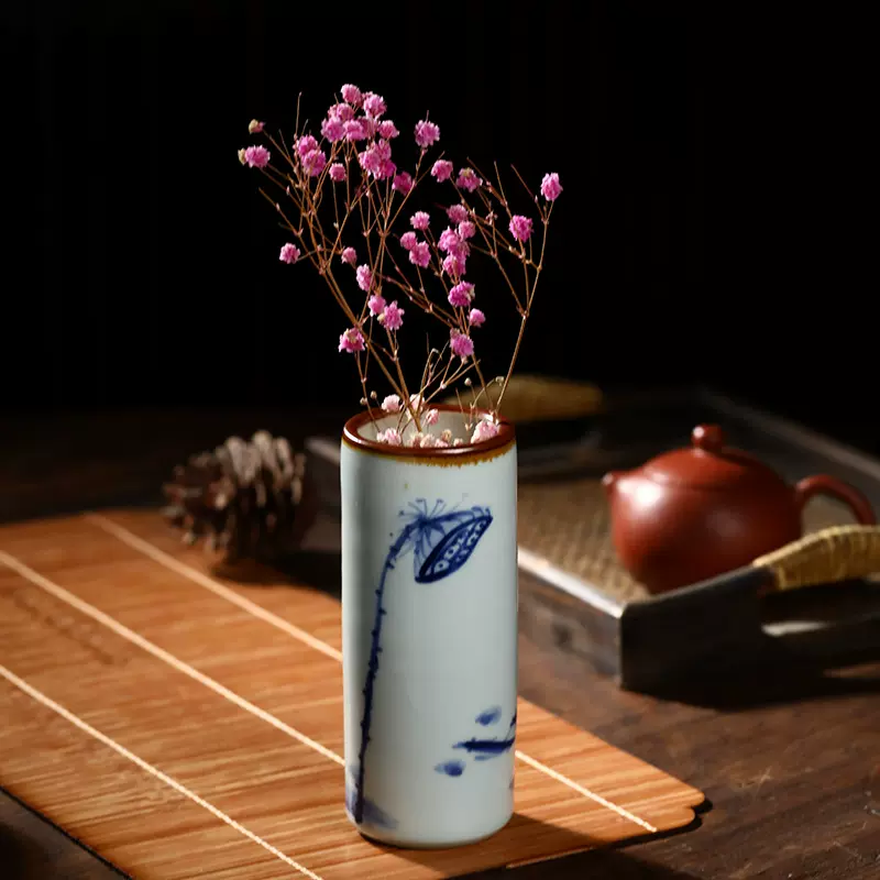 景德镇手绘陶瓷插花瓶手捏瓷瓶桌面餐桌办公桌小花瓶水培陶瓷瓶