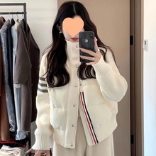 小个子穿搭针织拼接羽绒棉服女短款TB冬季休闲外套女立领棉衣加厚