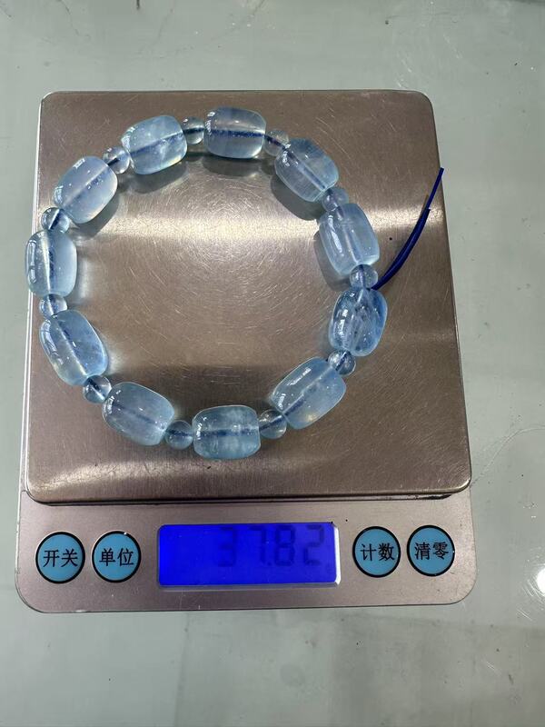 天然水晶アクアマリンブレスレットレディースライト高級ハイエンドブルーブレスレットバレルビーズハンドジュエリービーズ|undefined