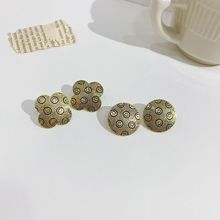 韩国东大门代购同款耳环 古铜色复古做旧爱心笑脸耳钉女 s925银针