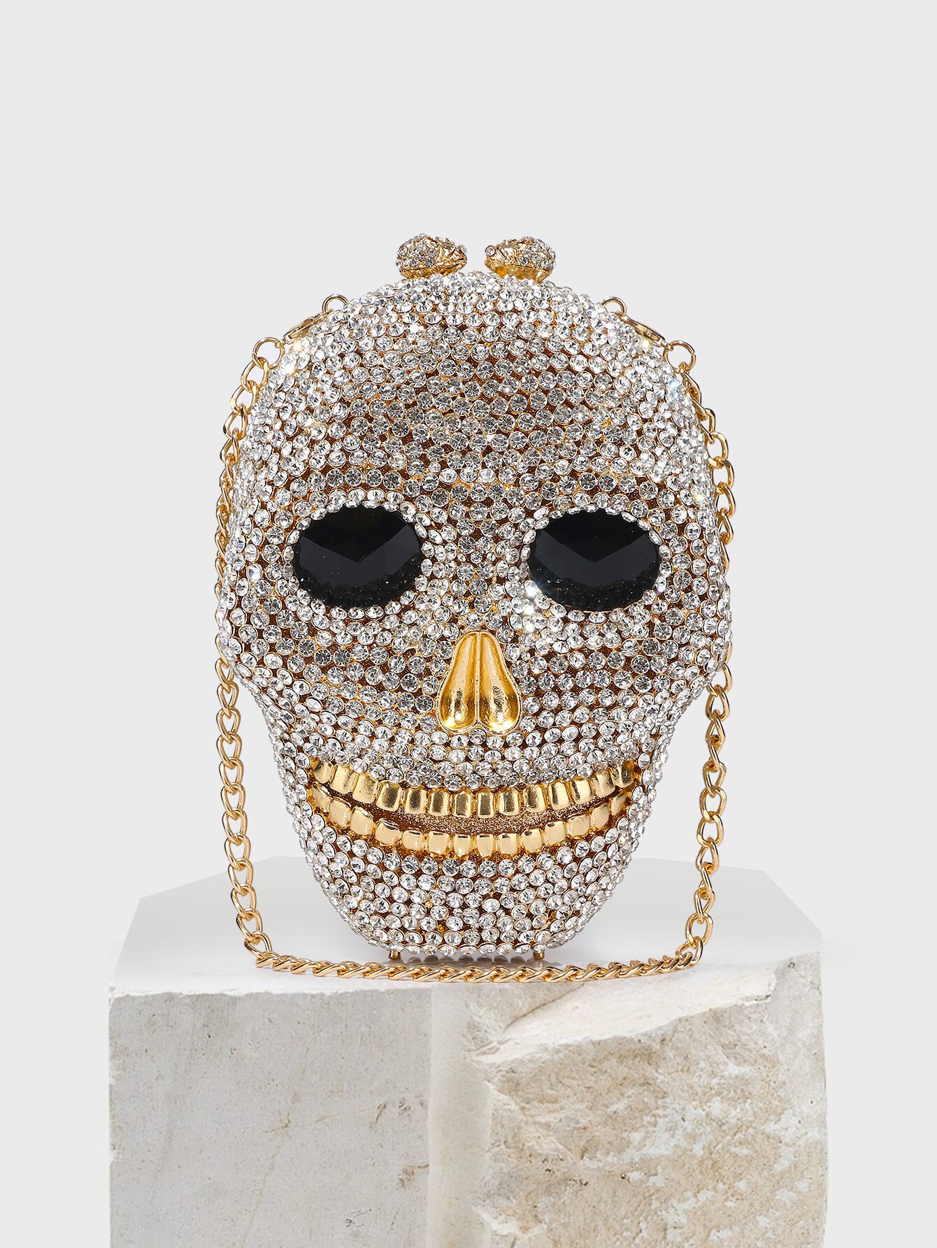 Magnetic Buckle Closure Type Single Shoulder Strap, Chain Strap Type Pu Leather Skull Evening Bags