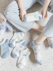 Cute Little Bear Socks for Girls, Japanese Style, Low-Top, Ins Trendy Blue, Spring Thin Cartoon Ship Socks, Low-Profile Wholesale