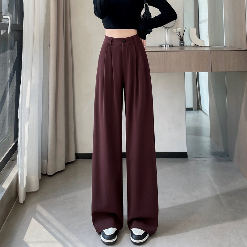 Ancora red suit pants women's spring and autumn 2024 new high waist drape narrow version machete slim wide leg pants