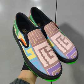 Balma*n巴尔曼跨境印花帆布透气板鞋时尚运动休闲鞋一脚蹬男鞋