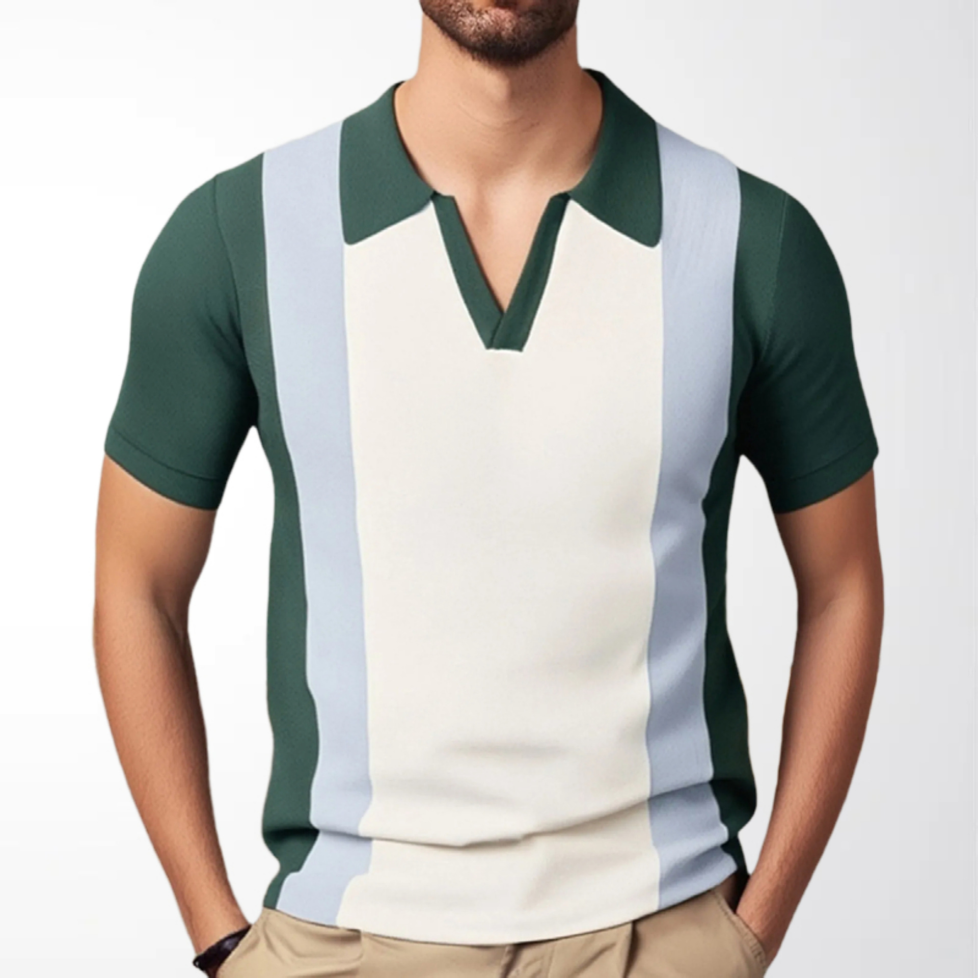 Cross-Border Wholesale Men's Clothing, Men's Contrasting Color Short-Sleeved Knitted Polo Shirt, Summer V-Neck Half-Sleeved Bottoming T-Shirt Sy0078