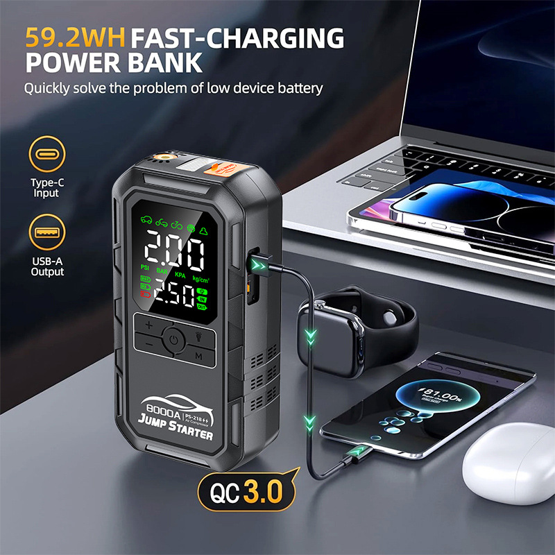Amazon Auto Emergency Power Start All-In - One Bomba de inflado de batería de encendido con bomba de inflado montada en automóviles