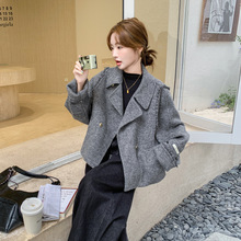 灰色小香风高级感双面羊绒大衣超好看宽松加厚保暖短款羊毛呢外套
