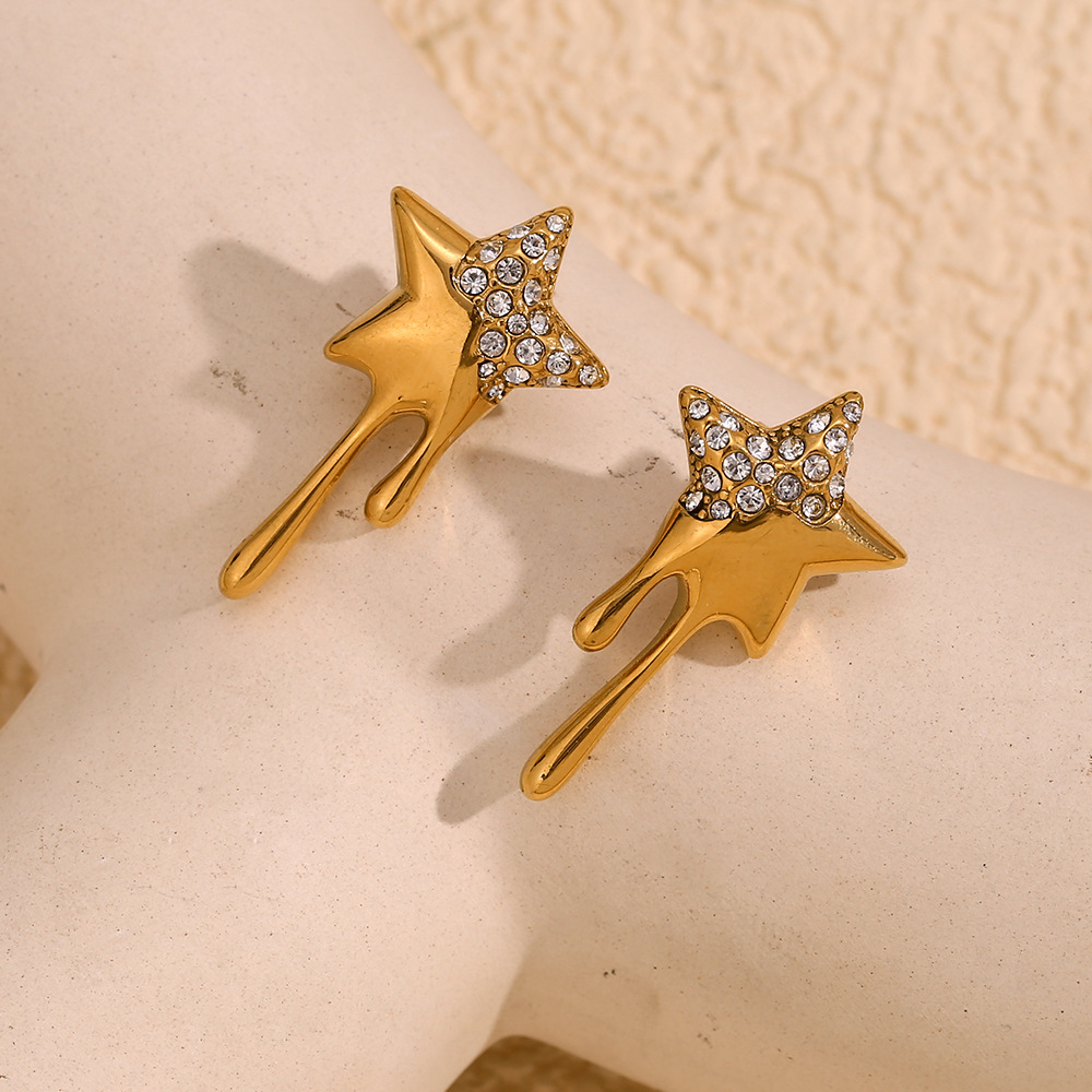 Gold Color Five-pointed Star Fringe Earrings