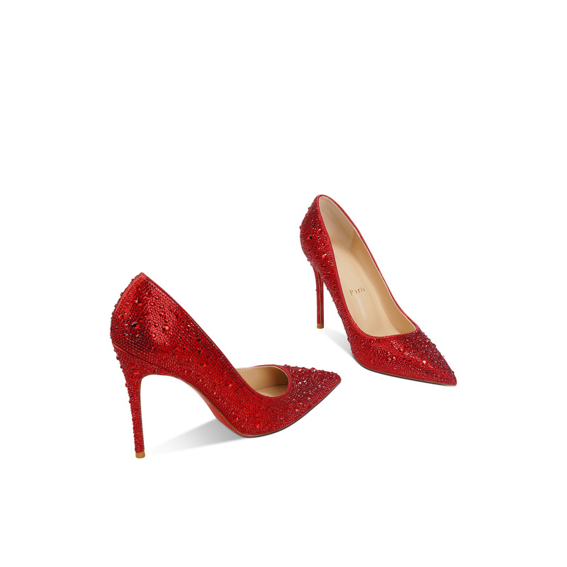 Elegant Red-Soled Women's High-Heeled Shoes with Shallow Mouth, Pointed Toe, Sparkling Rhinestones, Sexy Slimming High Heels, Single Shoes, Wedding Shoes