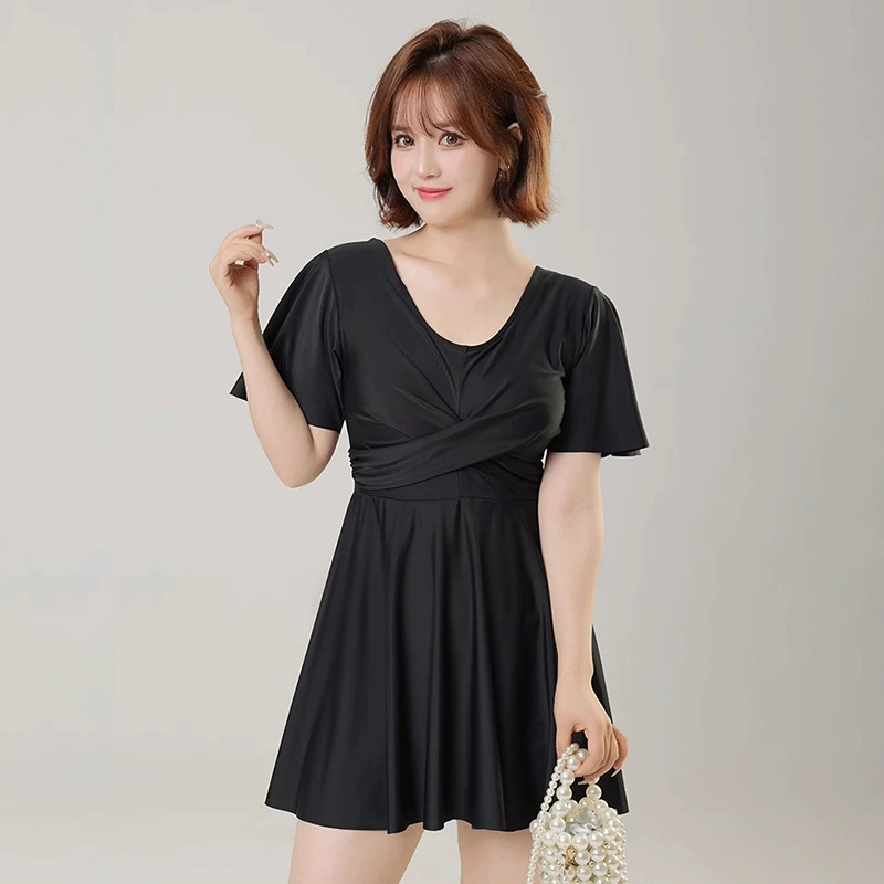 2025 новый купальник для женщин, горячая весна, большие размеры, слегка полные мм, цельные трусы-боксеры в стиле юбки, закрывающие живот, стройнящий вид, консервативный бассейн