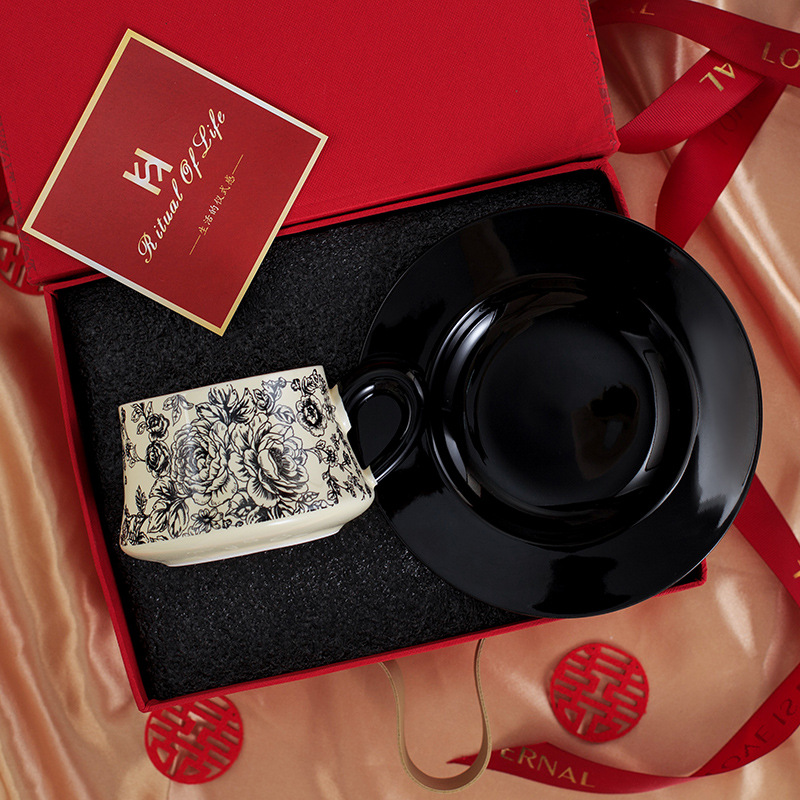 Rose Cup And Saucer Gift Box Coffee Cup And Saucer Set Light Luxury High End Tea Cup Creative Mug Ceramic Water Cup_voghion.com