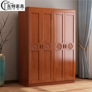 Chinese-Style Solid Wood Wardrobe for Bedroom, Economical Three, Four, Five, or Six-Door Wardrobe, Three-Door Simple Wooden Hanging Wardrobe