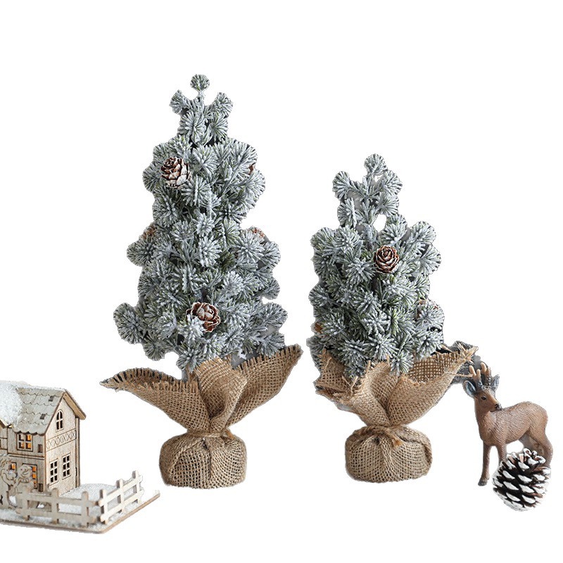 Nuevo mini árbol de Navidad de escritorio flocado árbol de nieve de Navidad envuelto escena decoración al por mayor