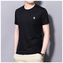 夏季新款男t恤短袖纯色休闲薄款冰丝修身中年韩版休闲男圆领打底