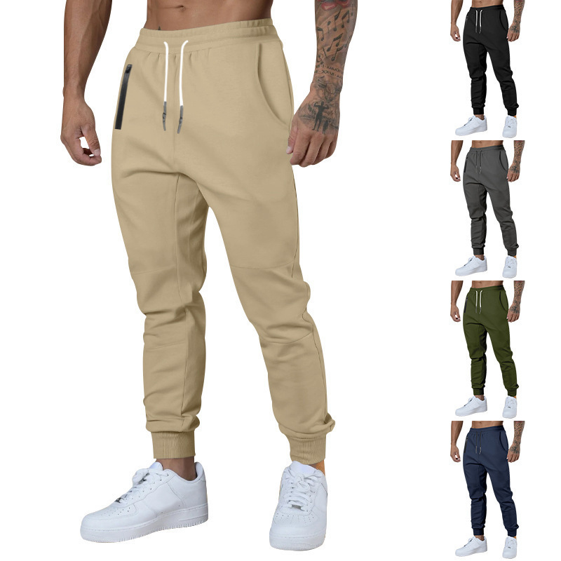 Cross-border e-commerce new European and American men's solid color drawstring leisure sports pants versatile breathable suitable for spring and autumn season