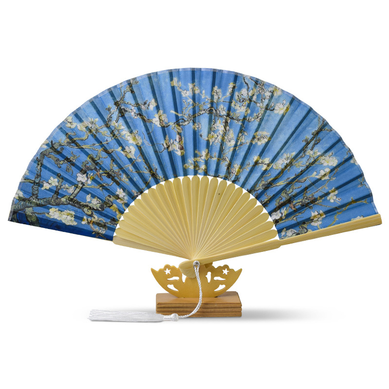 Nuevos productos tienen en stock dos huesos de bambú Verde Europeo famosas pinturas seda fan 21cm plana