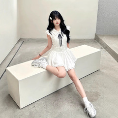 法式温柔风设计感蝴蝶结系带连衣裙女2025夏季新款气质甜美蓬蓬裙