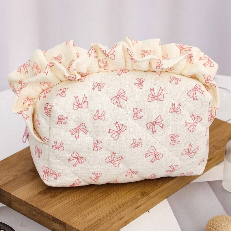 180g Weight Zipper Closure Type / Strap Type Cosmetic Bag Bags Type Daily Occasion Cute Basic Flower Bow Knot Cloth Square Makeup Bags
