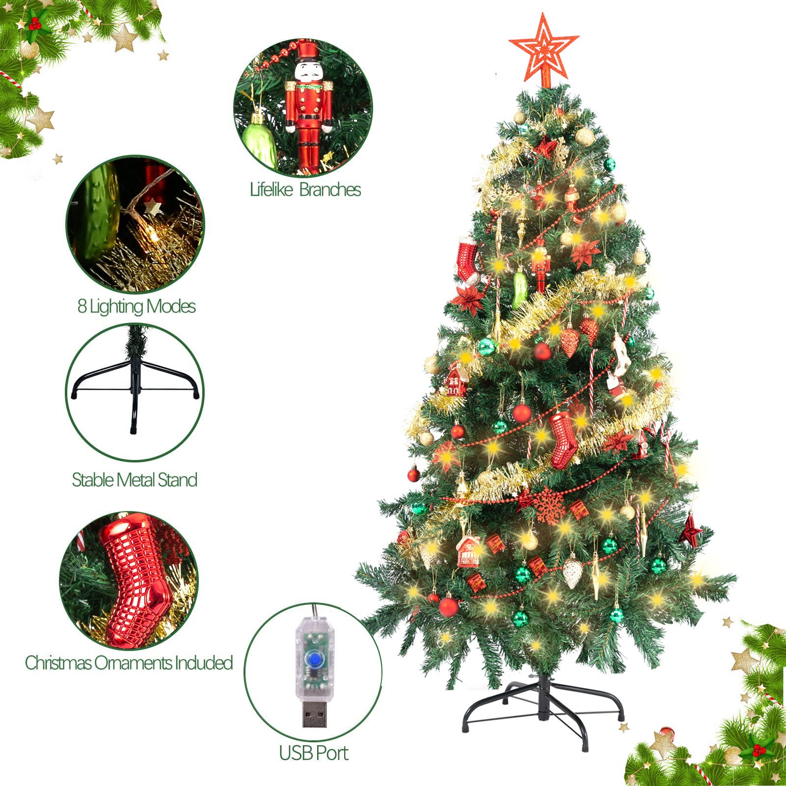 Lujo nuevo boutique árbol de Navidad atmósfera decoración árbol de Navidad colgante decoraciones traje cadena luz árbol de Navidad colgante