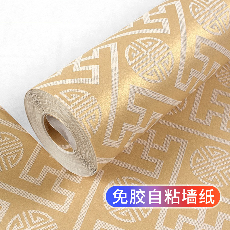 自粘墙纸中式中国复古风格仿古典禅意书房饭店用餐厅佛堂回纹壁纸
