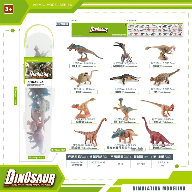 Cross-border simulación mini Jurásico Tyrannosaurus Triceratops muñeca dragón modelo pequeño dinosaurio enlatado decoración de escritorio juguete
