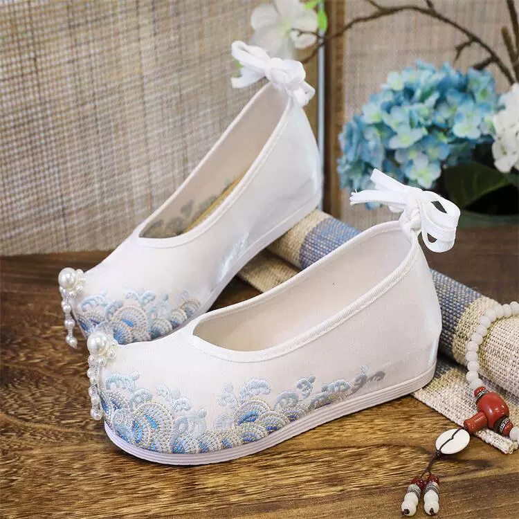 Морская волна цветок ханьфу обувь старинная вышитая Тканевая обувь с открытым носком весенне-осенняя Однослойная обувь зимняя хлопчатобумажная обувь на флисовой подкладке женская обувь