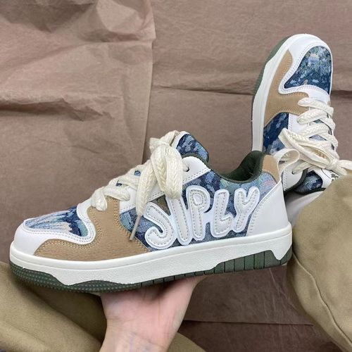 National trend ins Hong Kong style niche letter design moral training shoes men's chic retro cashew flower couple sports skateboard shoes