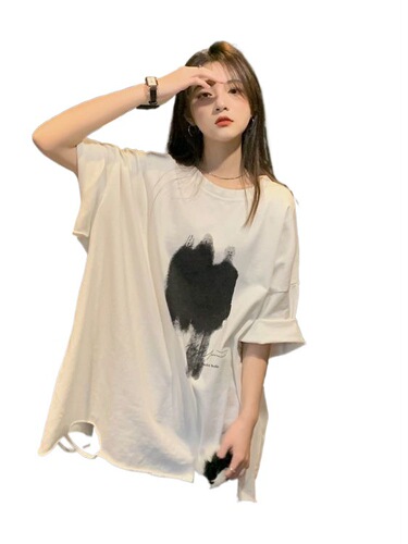Hole Short Sleeve T-Shirt Women Spring Summer 2024 New Loose Slimming Versatile Large Size Base Shirt Top Fashion