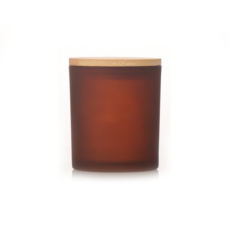 Vaso de vidrio esmerilado de color simple con tapa candelabro de vela de gran boca frasco de vidrio botella vacía