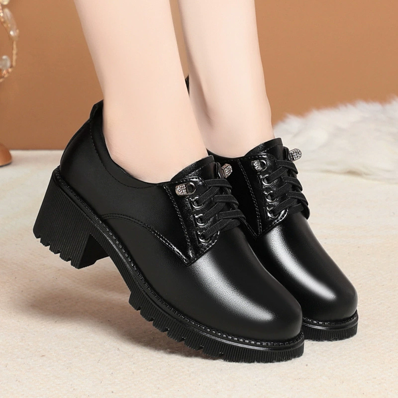 Женские рабочие туфли, средний каблук, массивный каблук, туфли для мам, мягкая кожа, мягкая подошва, удобная обувь, кожаные туфли для женщин среднего возраста, женская обувь больших размеров