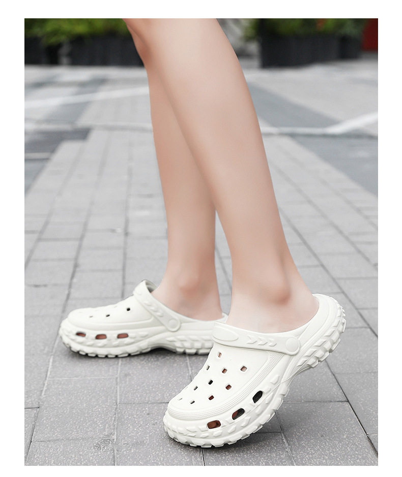 Dép sandal nam bít mũi đế lốp kiểu lỗ thoáng khí, đi biển và sinh hoạt hè — màu kaki, trắng, xám, đen chi tiết 34