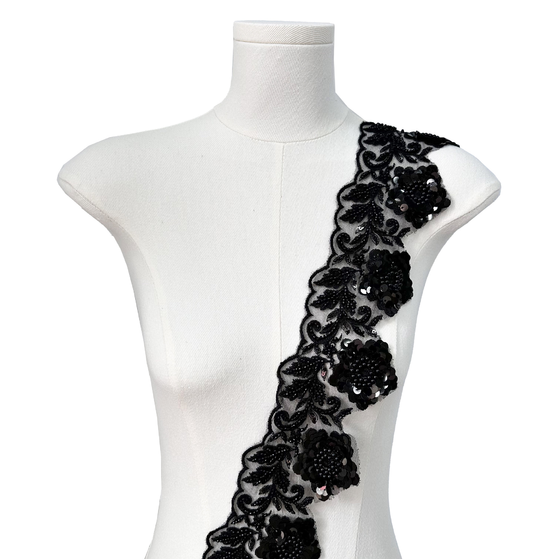 Hilo de malla negro de 10 cm de ancho, cuentas de clavos, lentejuelas, accesorios de ropa de encaje bordado, tocado cheongsam, accesorios para el cabello, accesorios para el cabello image 5