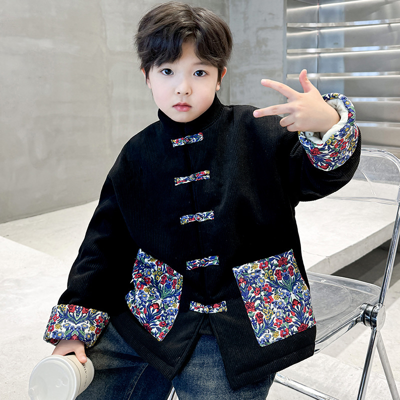 새해 옷 소년 양털 코트 GUOFENG 2024 새 어린이 탕 세트 새해 축제 옷  한푸