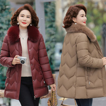 妈妈冬装新款PU皮棉衣加厚中长款羽绒棉服中老年女装保暖棉袄外套