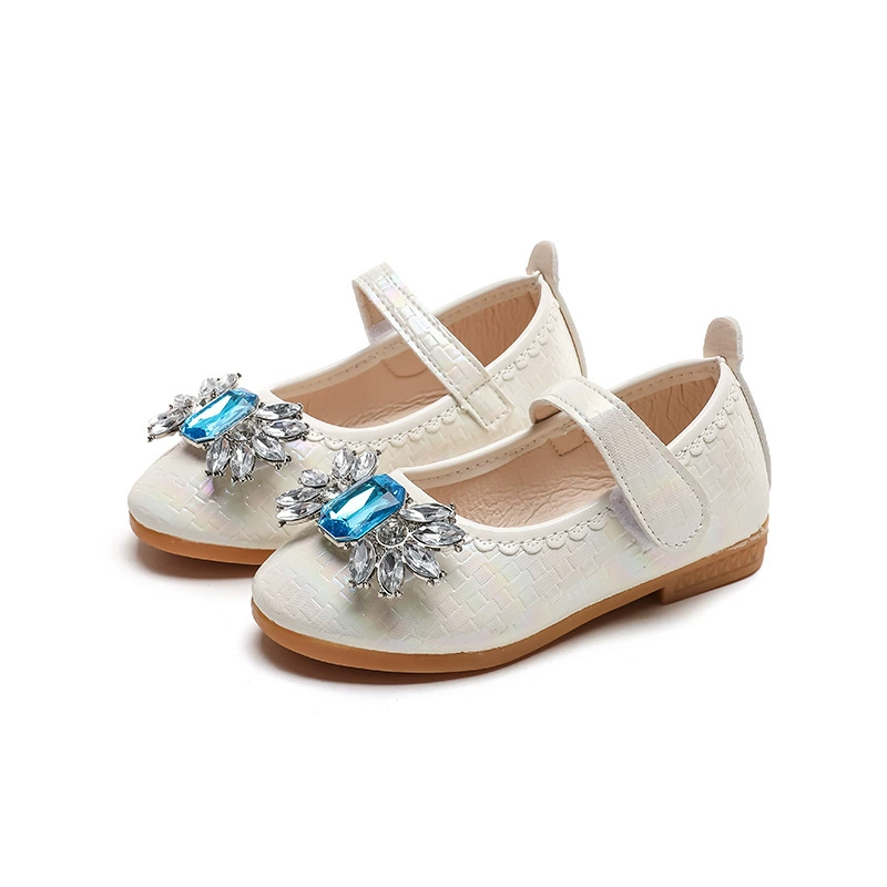 Children's leather pointed‑toe shoes with bow, Mary‑Jane style, sizes 21–36, pink or off‑white