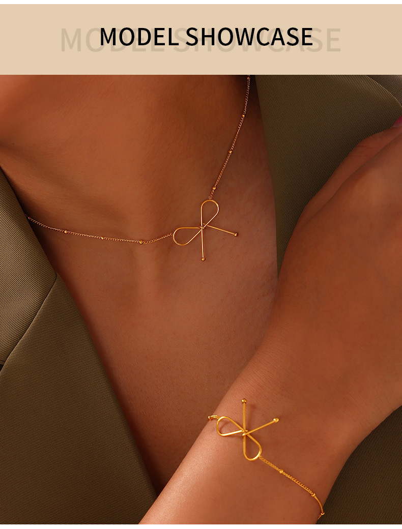 304 Stainless Steel Elegant Simple Style Plating Bow Knot Bracelets Necklace display picture 2