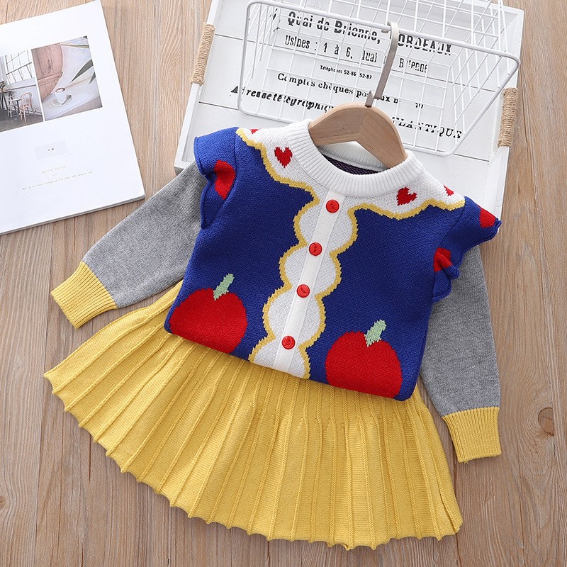 Herbst und Winter Fashion Internet Rot 1-8 Jahre altes Mädchen Baumwolle Kontrast Pullover Halbrock Zweiteiler_voghion.com