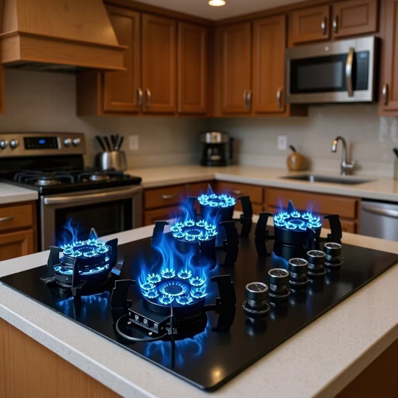 가정용 플립탑 5구 강력 가스레인지 강화유리 내장형 액화가스/천연가스 가스레인지