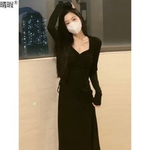 春装新款后妈包臀长裙辣妹法式高级感长袖连衣裙子女春秋季超美裙