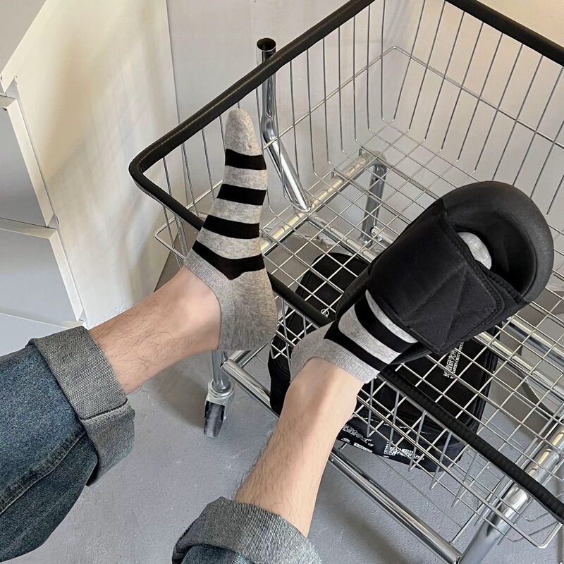 Striped Boat Socks Men's Summer Shallow Mouth Invisible Socks Cotton Sweat Absorbing Deodorant Slippers Outer Wear Cotton Korean Men's Socks