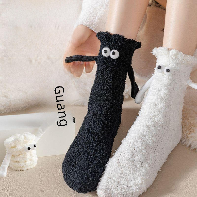 牽手襪子女秋冬季珊瑚絨中筒襪ins潮可愛月子透氣加厚保暖地板襪