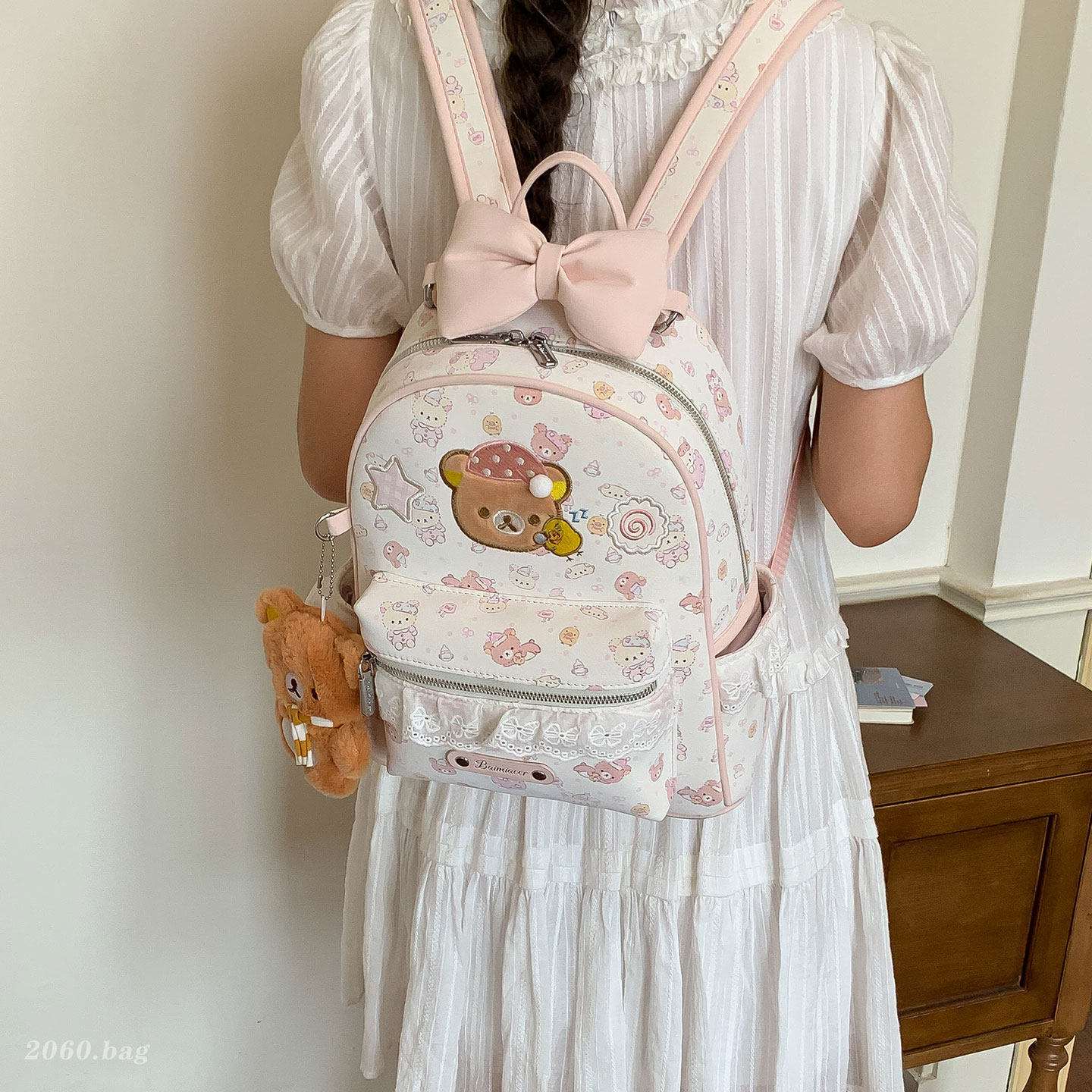2026 mochila de dibujos animados arco mochila de chicas chicas lindas nuevas dulces osos de hombros estudiantes clase de viaje
