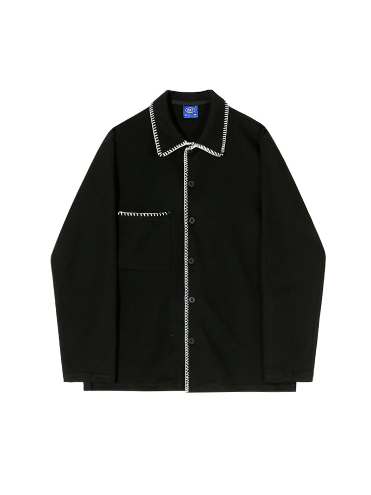 Myq contraste color costura solapa chaqueta de los hombres primavera nueva camisa estilo coreano suelta nicho diseño cardigan