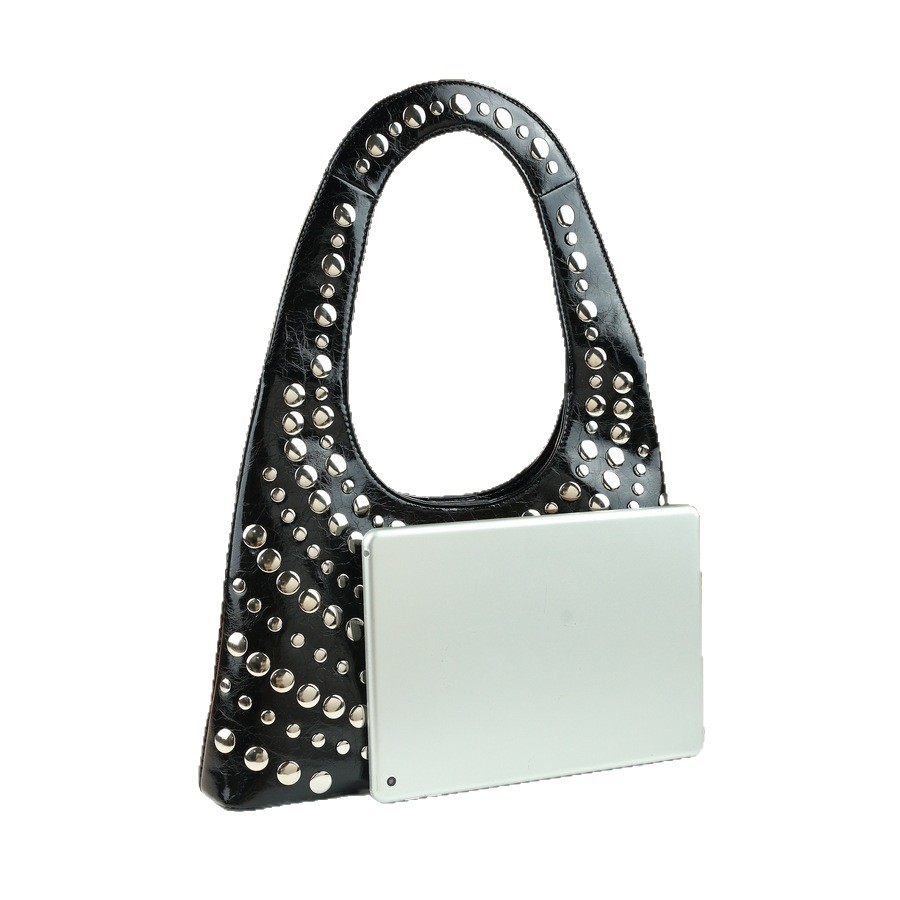 Nuova borsa a tracolla da donna in stile punk, trendy, cool ed elegante, con rivetti resistenti, ideale da portare sotto il braccio._voghion.com