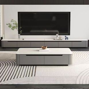 Solid Wood Slate Coffee Table Tv Cabinet Combination Modern Simple Small Apartment Living Room Home Coffee Table Floor-Standing Storage Cabinet