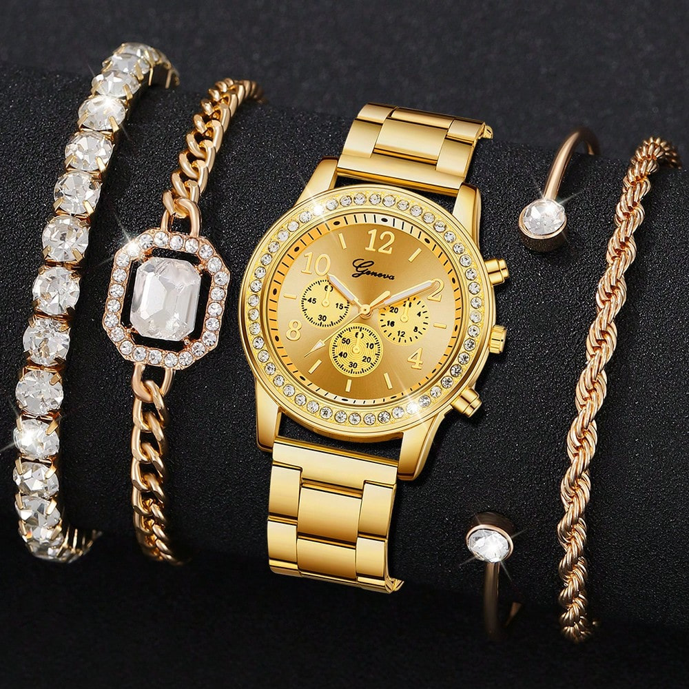 Ventas transfronterizas calientes oro reloj de cara romana pulsera damas 4 piezas conjunto de reloj de cuarzo de acero reloj de aleación de alta calidad image 10