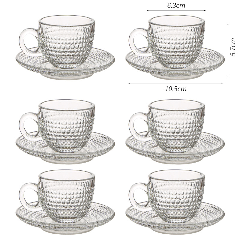 Juego de tazas y platillos de café de vidrio transfronterizo Taza de café con leche americana Taza de té transparente resistente al calor Taza de café de lujo europea